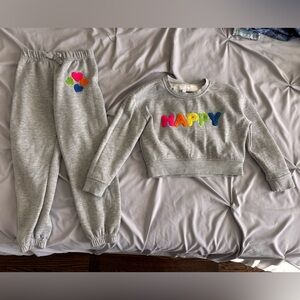 Btween Gray Sweatshirt and Joggers Set with Colorful 'Happy' Design Kids Size 6